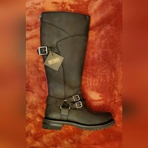 NEW HARLEY DAVIDSON BLACK THICK LEATHER KNEE HIGH SIDE ZIPPER BOOTS